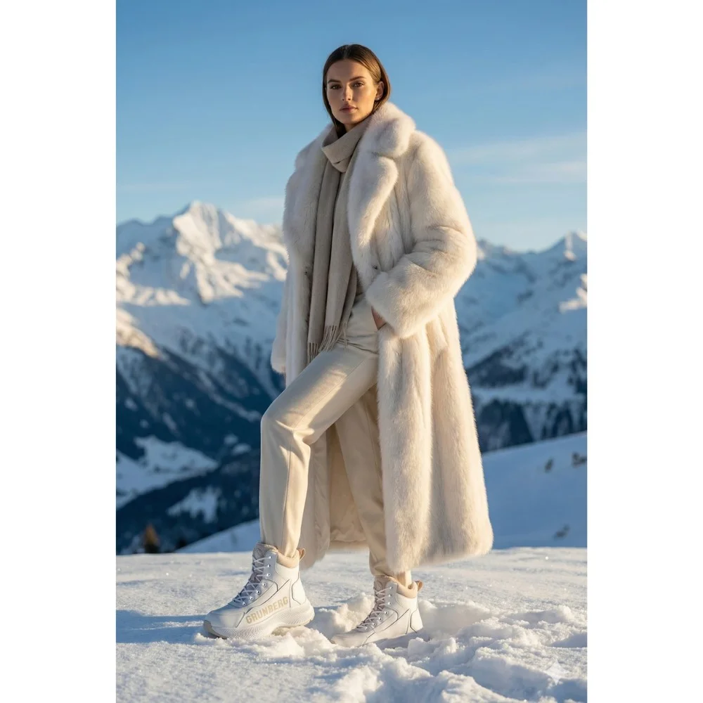 Женские зимние белые ботинки Grunberg 148577-20-02 6088 - натуральная кожа, шерстяной мех