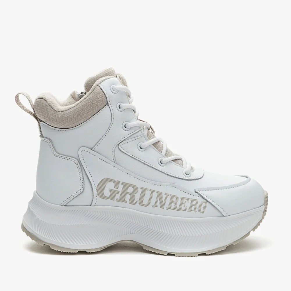 Женские зимние белые ботинки Grunberg 148577-20-02 6088 - натуральная кожа, шерстяной мех