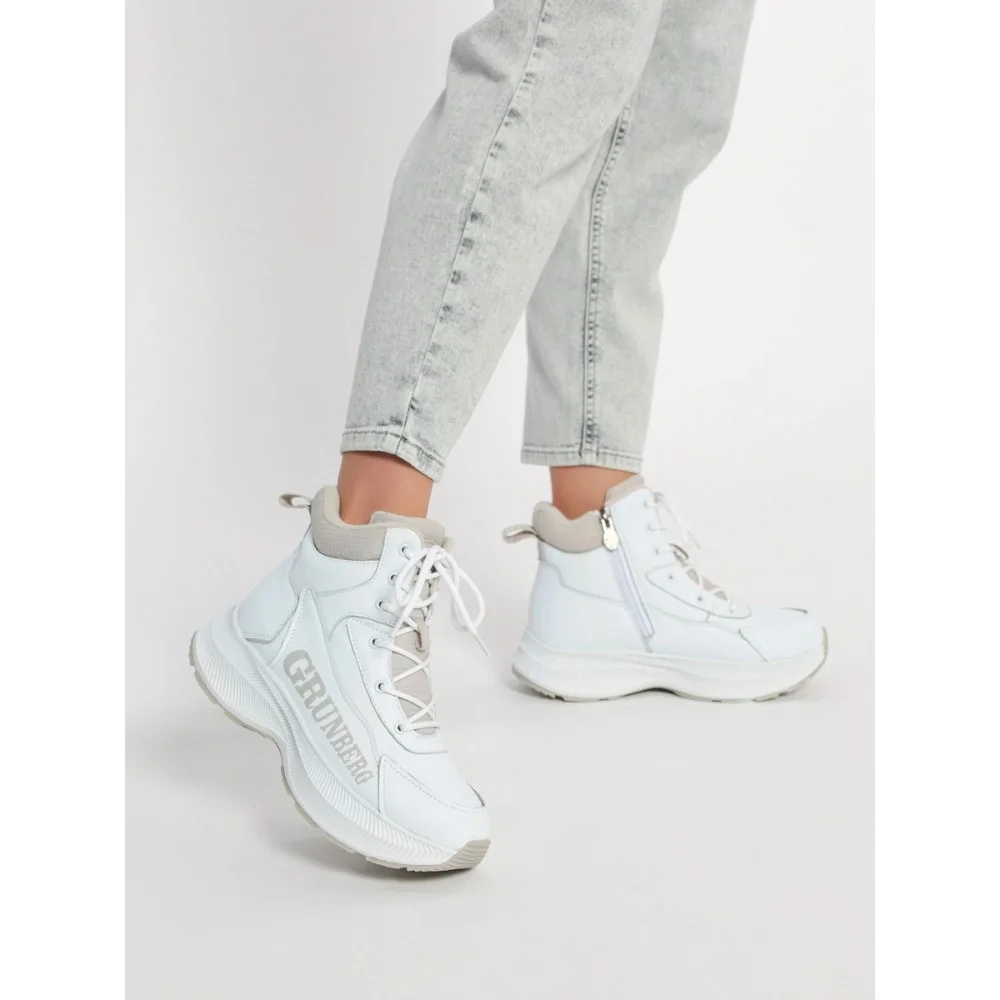 Женские зимние белые ботинки Grunberg 148577-20-02 6088 - натуральная кожа, шерстяной мех