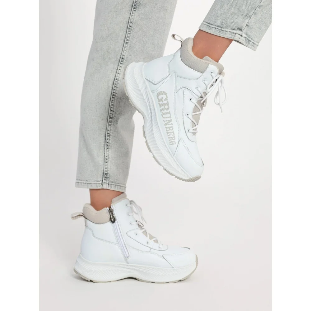 Женские зимние белые ботинки Grunberg 148577-20-02 6088 - натуральная кожа, шерстяной мех