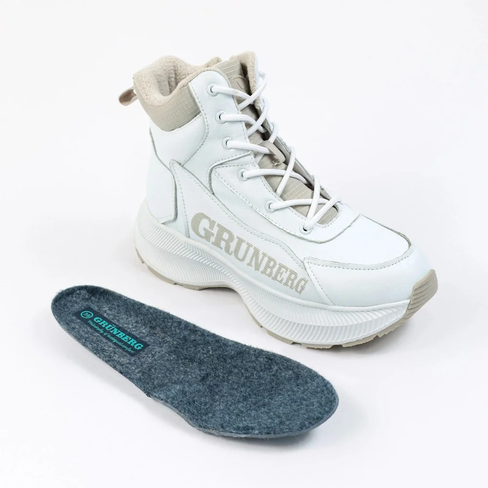Женские зимние белые ботинки Grunberg 148577-20-02 6088 - натуральная кожа, шерстяной мех
