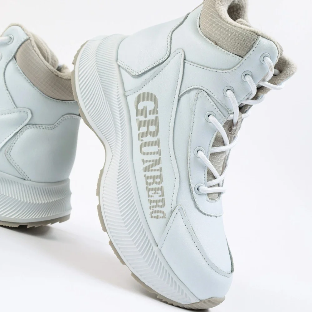 Женские зимние белые ботинки Grunberg 148577-20-02 6088 - натуральная кожа, шерстяной мех