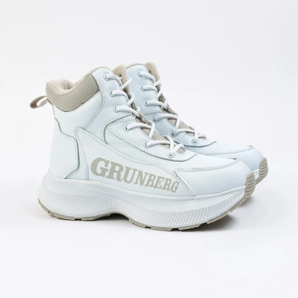 Женские зимние белые ботинки Grunberg 148577-20-02 6088 - натуральная кожа, шерстяной мех