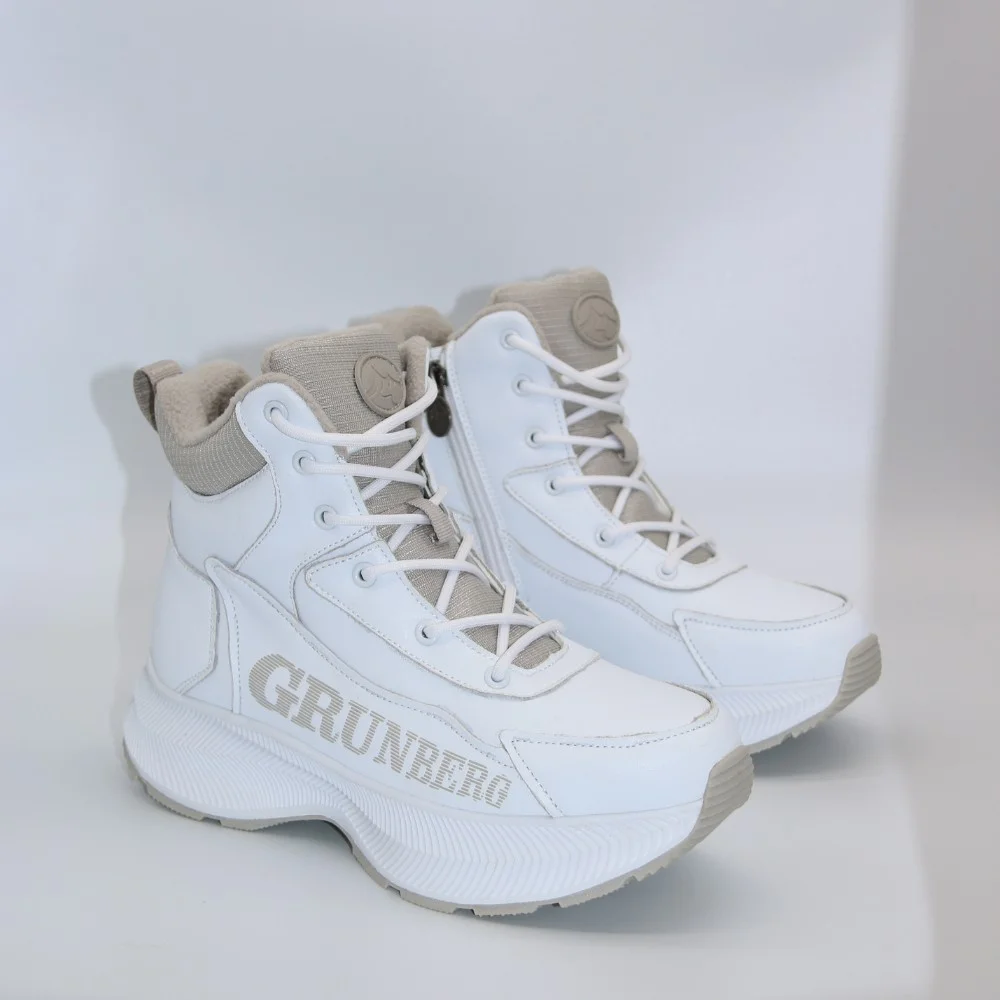 Женские зимние белые ботинки Grunberg 148577-20-02 6088 - натуральная кожа, шерстяной мех