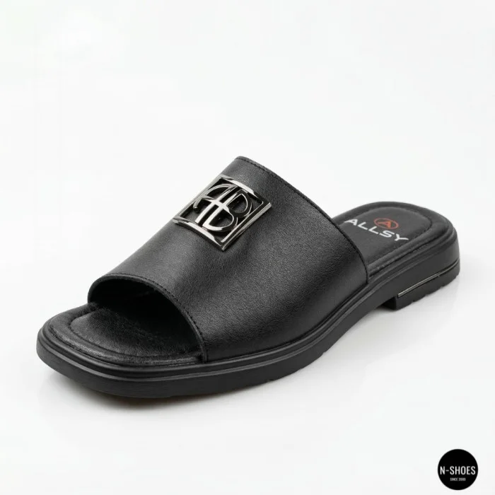 Women's Black Leather Slides Allsy Lonza 208132 035-3 BLACK DG Style