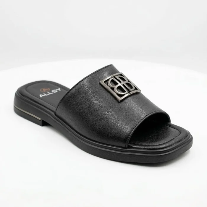 Women's Black Leather Slides Allsy Lonza 208132 035-3 BLACK DG Style
