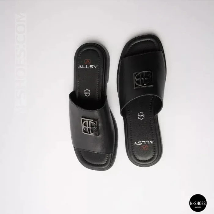 Women's Black Leather Slides Allsy Lonza 208132 035-3 BLACK DG Style