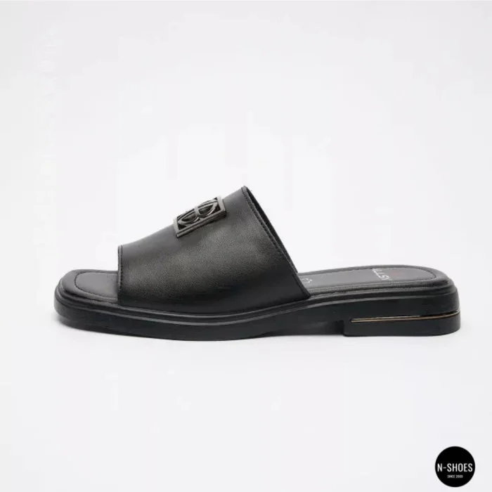 Women's Black Leather Slides Allsy Lonza 208132 035-3 BLACK DG Style