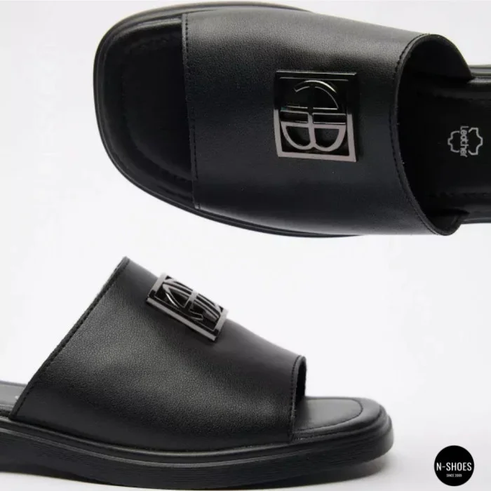 Women's Black Leather Slides Allsy Lonza 208132 035-3 BLACK DG Style