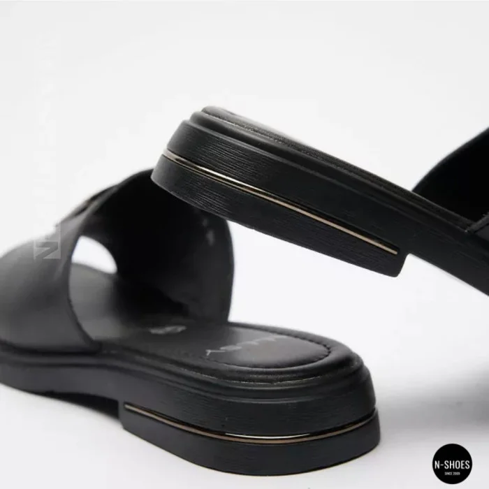 Women's Black Leather Slides Allsy Lonza 208132 035-3 BLACK DG Style