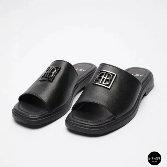 Women's Black Leather Slides Allsy Lonza 208132 035-3 BLACK DG Style