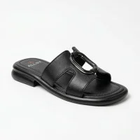 Жіночі чорні шкіряні сабо шльопанці Allsy 208138 037-3 Lonza BLACK 6120 у стилі Hermès Oran