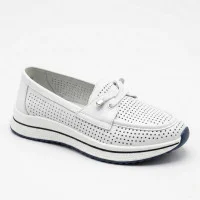 Жіночі білі шкіряні мокасини з перфорацією Allsy 207258 A09-7721-1 WHITE lonza 207259 6126 з комфортним шнурівкою