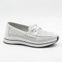 Women's White Leather Perforated Moccasins with Comfortable Lace-up