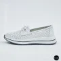 Women's White Leather Perforated Moccasins with Comfortable Lace-up