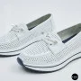 Women's White Leather Perforated Moccasins with Comfortable Lace-up