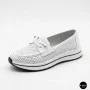 Women's White Leather Perforated Moccasins with Comfortable Lace-up