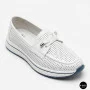 Women's White Leather Perforated Moccasins with Comfortable Lace-up