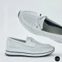 Women's White Leather Perforated Moccasins with Comfortable Lace-up