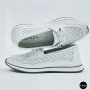 Women's White Leather Perforated Moccasins with Comfortable Lace-up