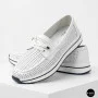 Women's White Leather Perforated Moccasins with Comfortable Lace-up