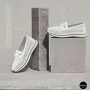 Women's White Leather Perforated Moccasins with Comfortable Lace-up