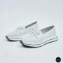 Women's White Leather Perforated Moccasins with Comfortable Lace-up