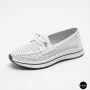 Women's White Leather Perforated Moccasins with Comfortable Lace-up