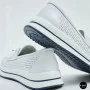 Women's White Leather Perforated Moccasins with Comfortable Lace-up