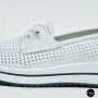 Women's White Leather Perforated Moccasins with Comfortable Lace-up