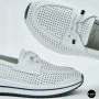 Women's White Leather Perforated Moccasins with Comfortable Lace-up
