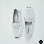 Women's White Leather Perforated Moccasins with Comfortable Lace-up