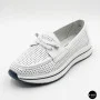 Women's White Leather Perforated Moccasins with Comfortable Lace-up