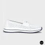 Women's White Leather Perforated Moccasins with Comfortable Lace-up