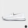 Women's White Leather Perforated Moccasins with Comfortable Lace-up