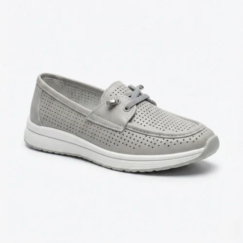 Жіночі сірі шкіряні мокасини з перфорацією Allsy Lonza 207262 A09-7721-4 GREY lonza 207263 6127