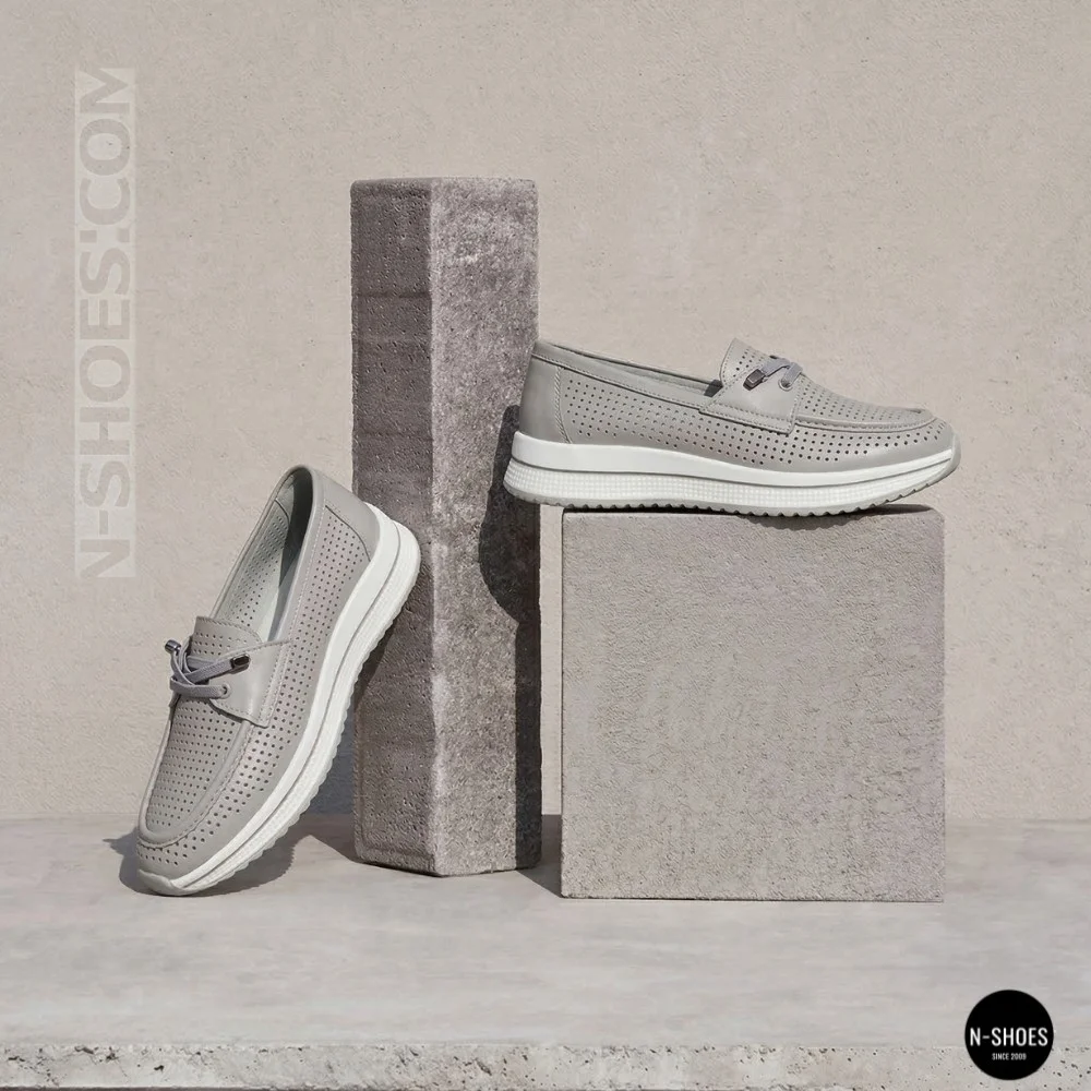 Жіночі сірі шкіряні мокасини з перфорацією Allsy Lonza 207262 A09-7721-4 GREY lonza 207263 6127