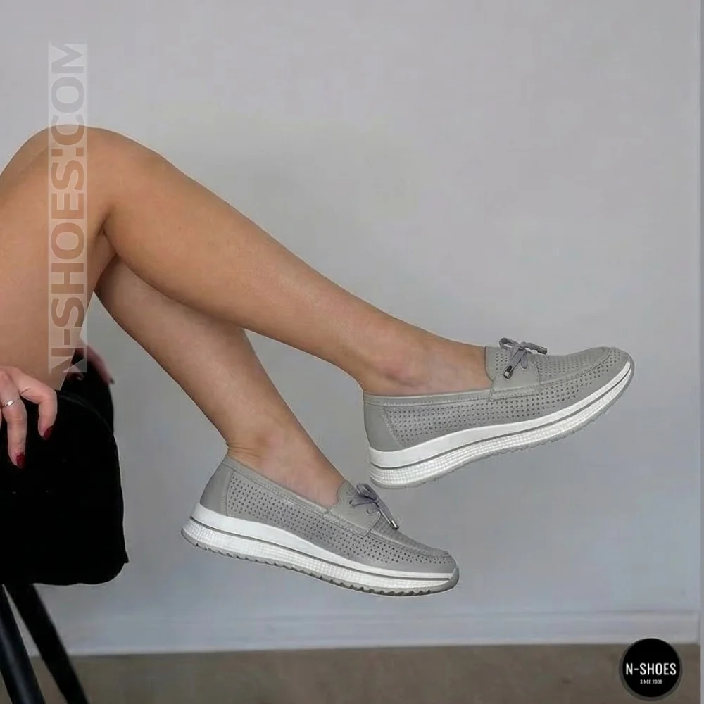Жіночі сірі шкіряні мокасини з перфорацією Allsy Lonza 207262 A09-7721-4 GREY 207263 6127