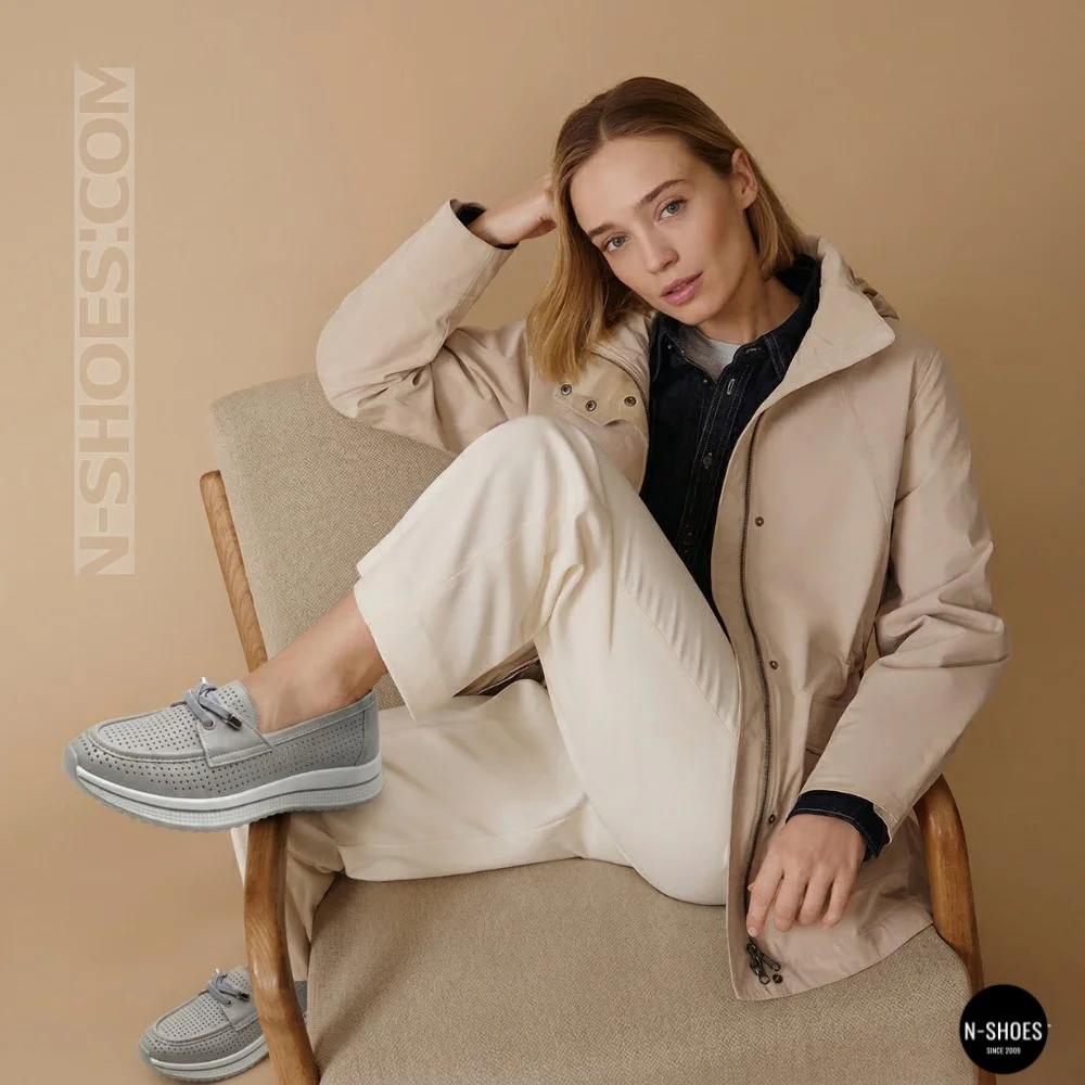 Жіночі сірі шкіряні мокасини з перфорацією Allsy Lonza 207262 A09-7721-4 GREY 207263 6127