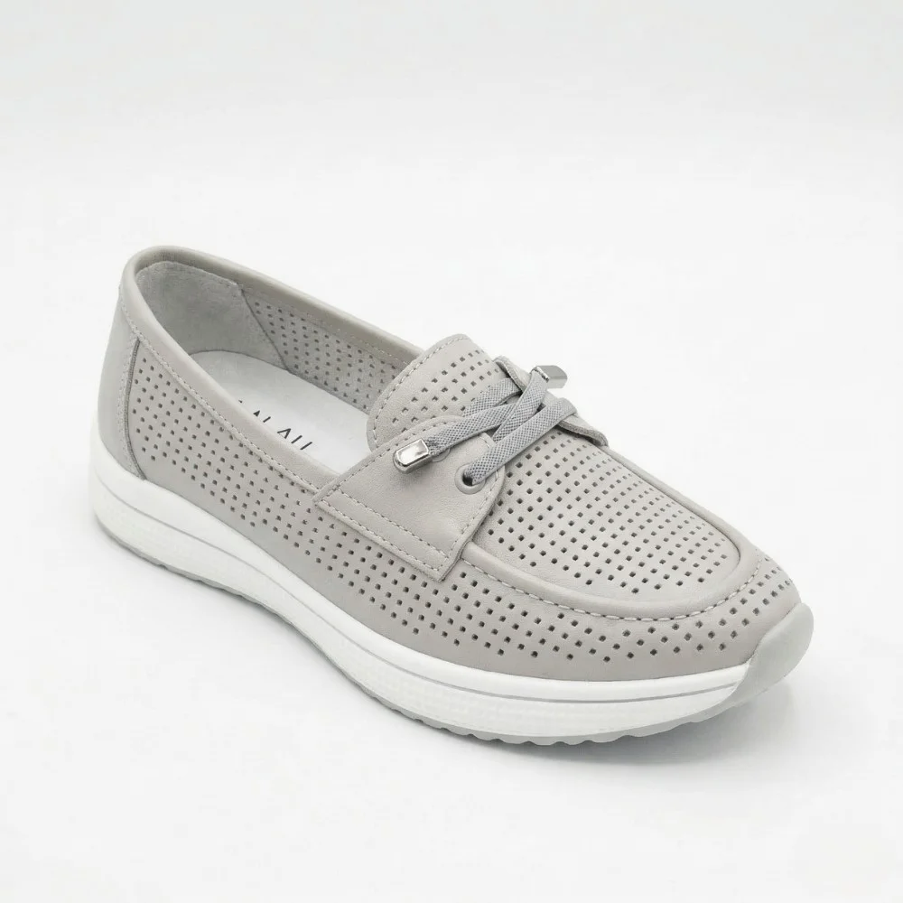Жіночі сірі шкіряні мокасини з перфорацією Allsy Lonza 207262 A09-7721-4 GREY 207263 6127