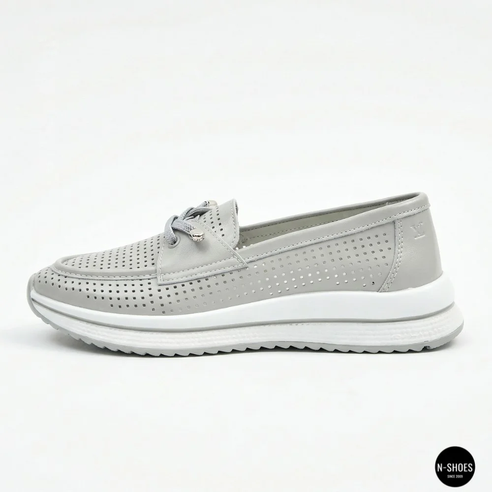 Жіночі сірі шкіряні мокасини з перфорацією Allsy Lonza 207262 A09-7721-4 GREY 207263 6127