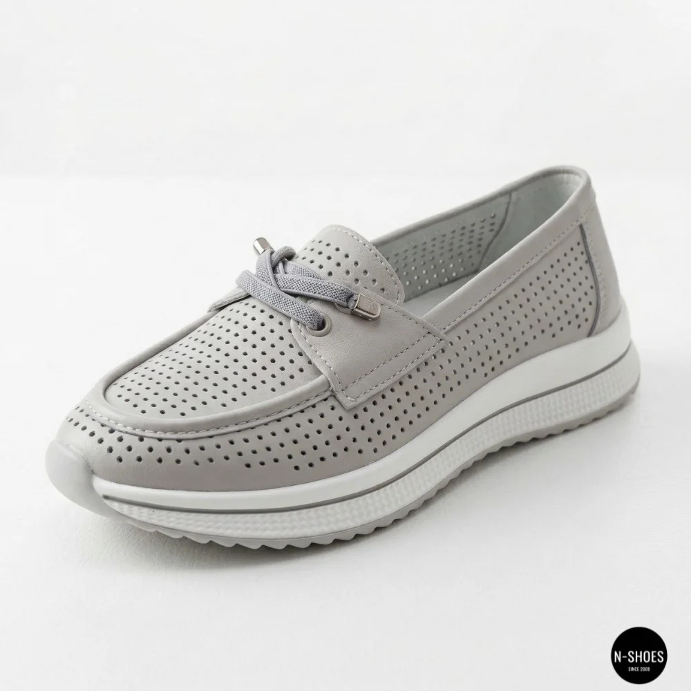 Жіночі сірі шкіряні мокасини з перфорацією Allsy Lonza 207262 A09-7721-4 GREY 207263 6127