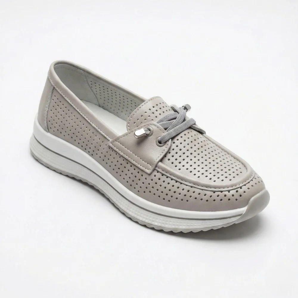 Жіночі сірі шкіряні мокасини з перфорацією Allsy Lonza 207262 A09-7721-4 GREY 207263 6127