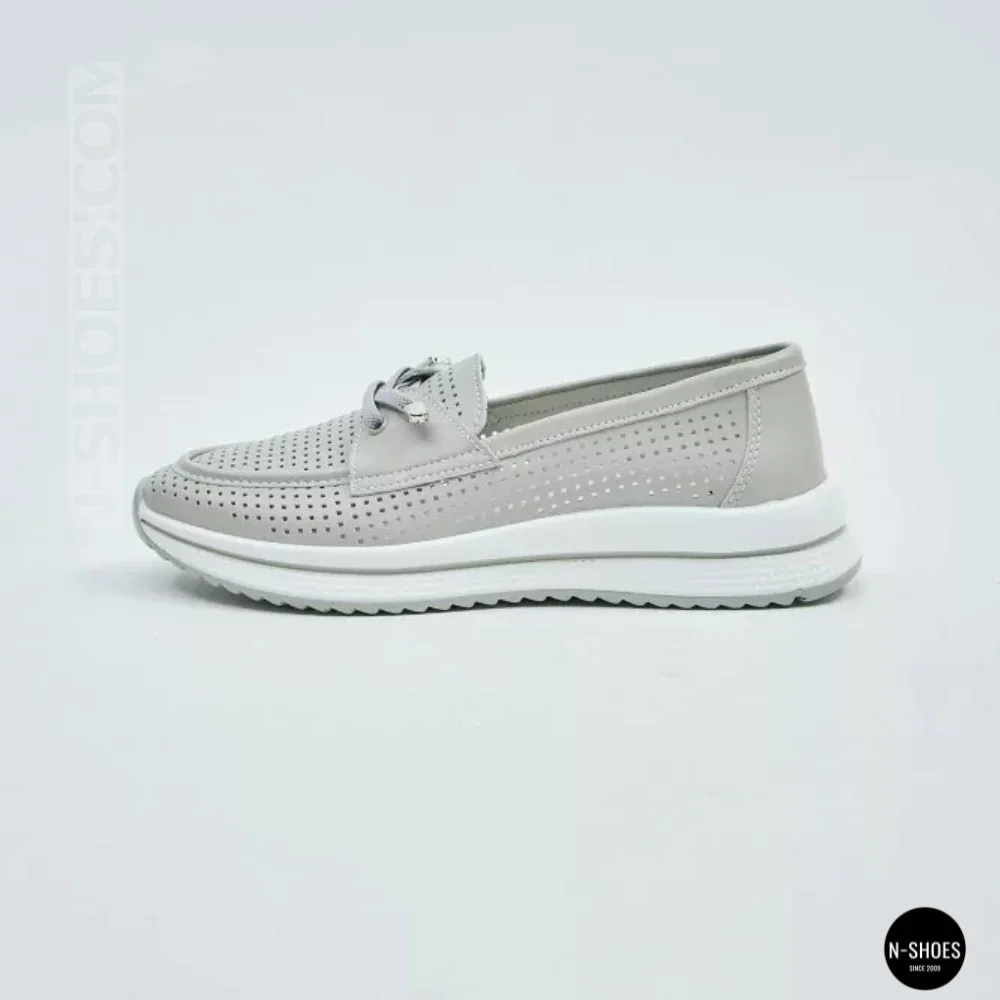 Жіночі сірі шкіряні мокасини з перфорацією Allsy Lonza 207262 A09-7721-4 GREY 207263 6127