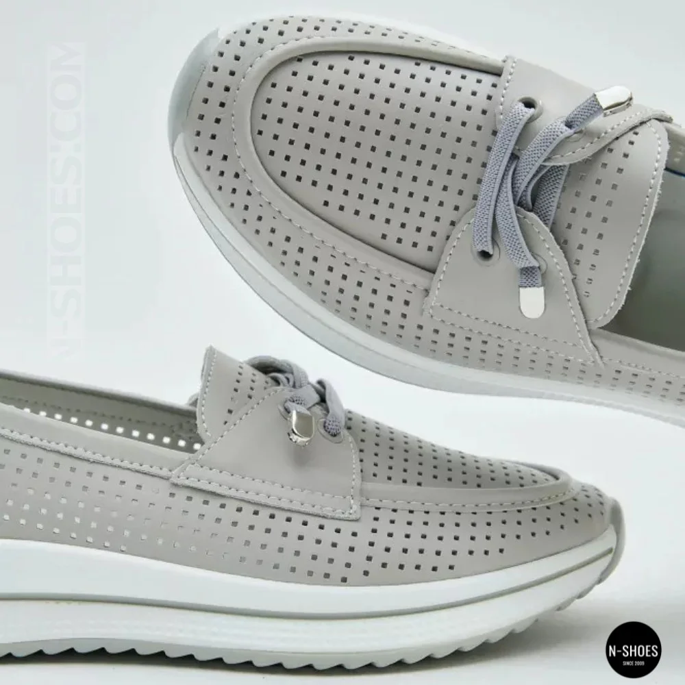 Жіночі сірі шкіряні мокасини з перфорацією Allsy Lonza 207262 A09-7721-4 GREY 207263 6127