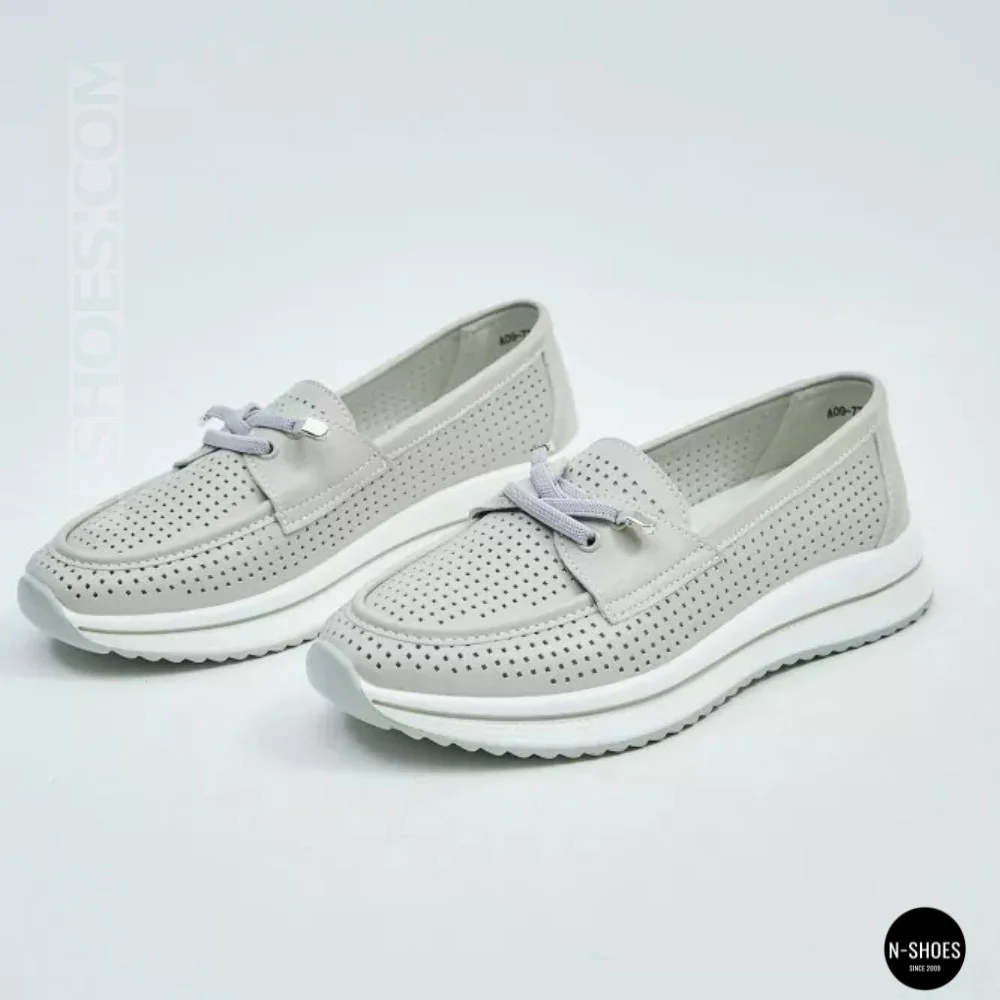 Жіночі сірі шкіряні мокасини з перфорацією Allsy Lonza 207262 A09-7721-4 GREY 207263 6127