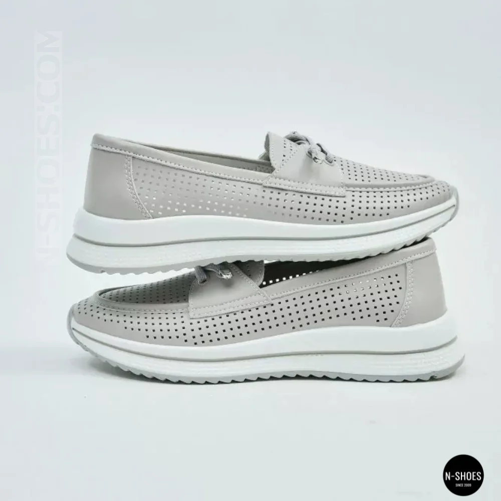 Жіночі сірі шкіряні мокасини з перфорацією Allsy Lonza 207262 A09-7721-4 GREY 207263 6127
