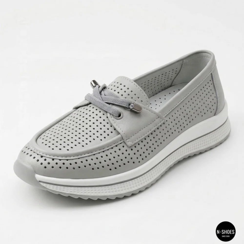 Жіночі сірі шкіряні мокасини з перфорацією Allsy Lonza 207262 A09-7721-4 GREY 207263 6127