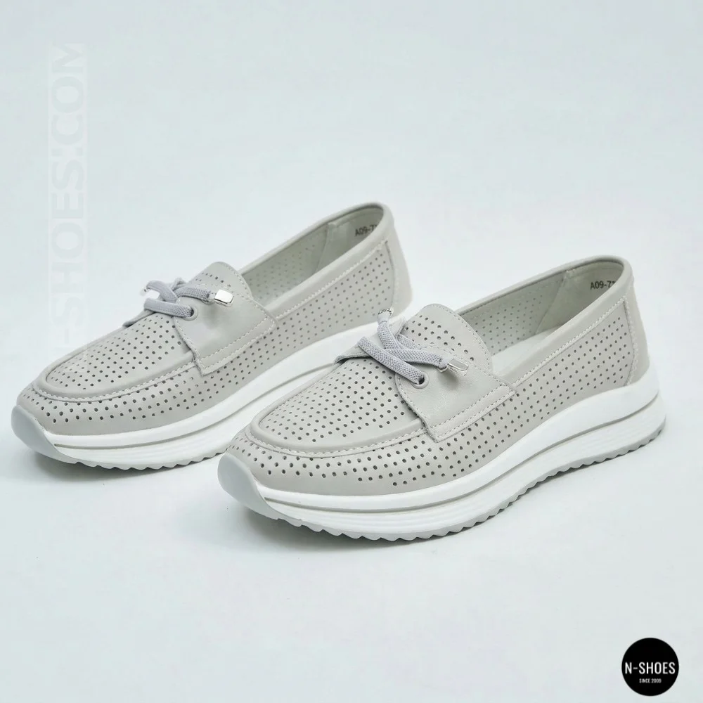 Жіночі сірі шкіряні мокасини з перфорацією Allsy Lonza 207262 A09-7721-4 GREY 207263 6127
