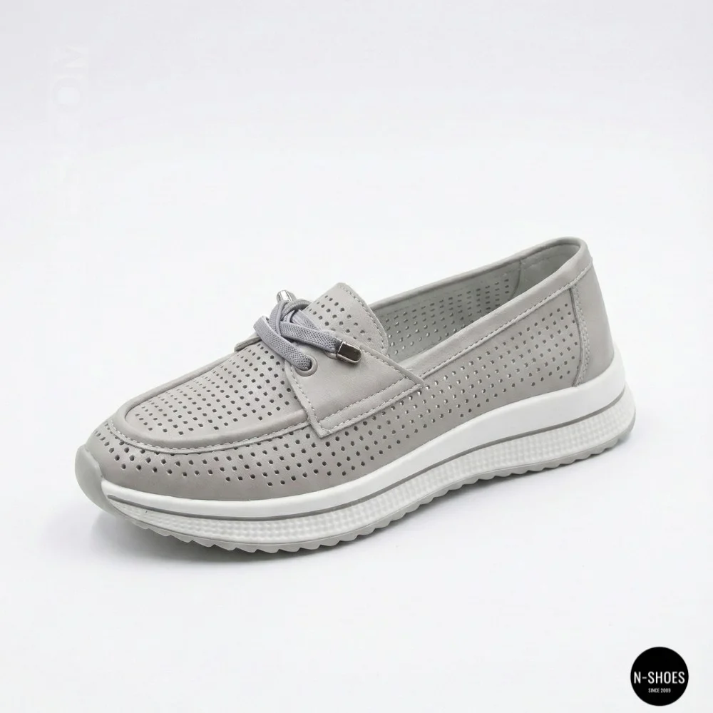 Жіночі сірі шкіряні мокасини з перфорацією Allsy Lonza 207262 A09-7721-4 GREY 207263 6127